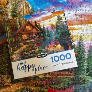 1000 piece My Happy Place Forest Cabin Home Puzzle RoseArt